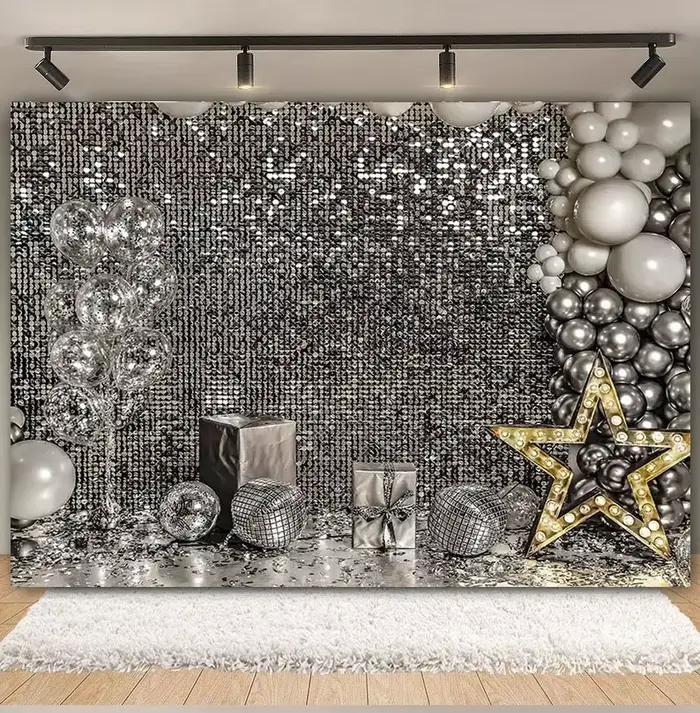 Or argent paillettes photographie toile de fond Disco fantaisie noir doré brillant paillettes Photo arrière-plans fête d'anniversaire accessoires de mariage