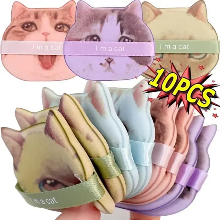10 pièces mignon chat maquillage bouffée fond de teint cosmétique