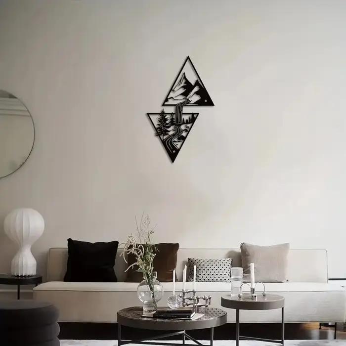 Décoration murale géométrique triangulaire pour salon, maison, bureau | Décoration murale moderne et cadeau : Art mural en métal Paysage Montagne