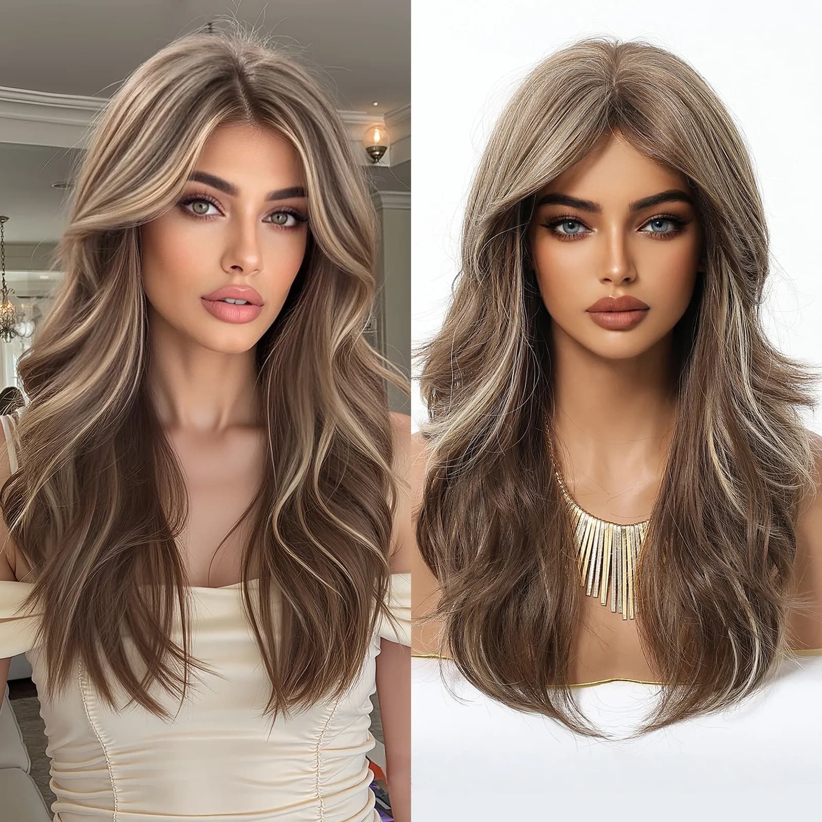 Nouvelle perruque synthétique à cheveux longs bouclés dégradés dorés, tendance mode | Ensemble de