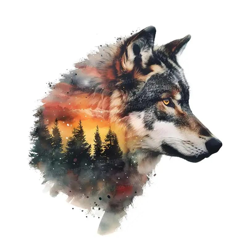 Autocollants muraux d'animaux d'interconnexion de loup coloré, décoration de fond de chambre de garç