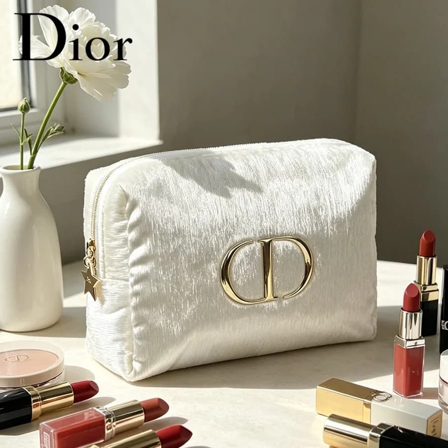 Sac de voyage en velours blanc de Dior, pochette de rangement essentielle pour femmes, design simple