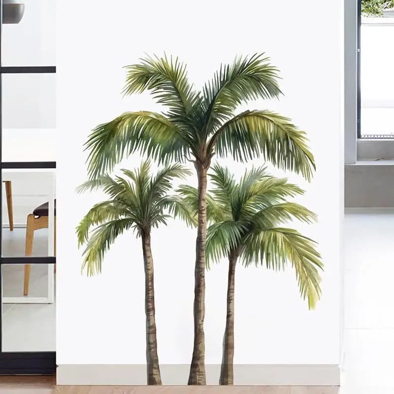Autocollant mural amovible avec paysage de plage, palmiers et cocotiers, pour chambre à coucher et s