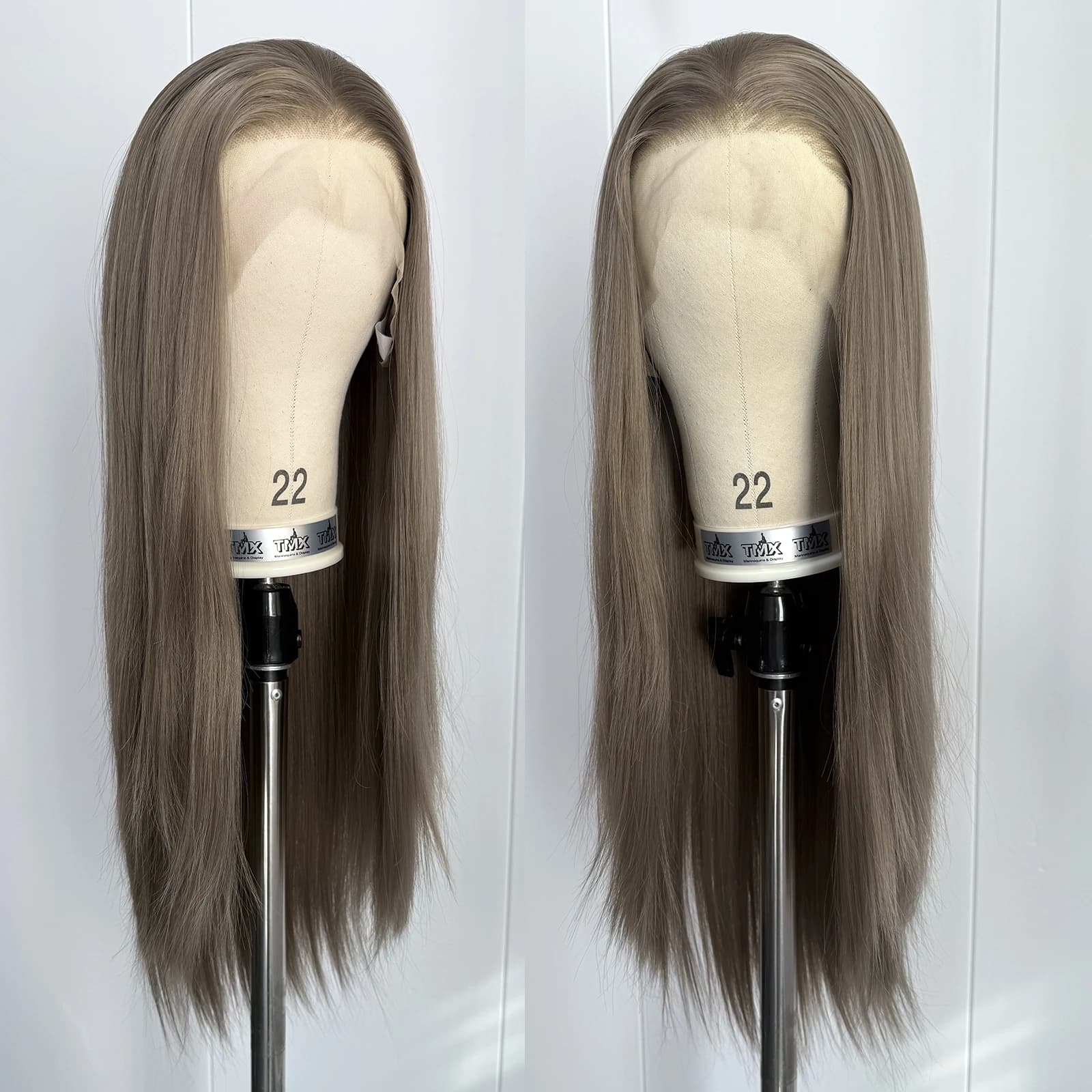 Perruque Lace Front Wig synthétique gris cendré 13x4, cheveux longs et lisses, sans colle, naissance