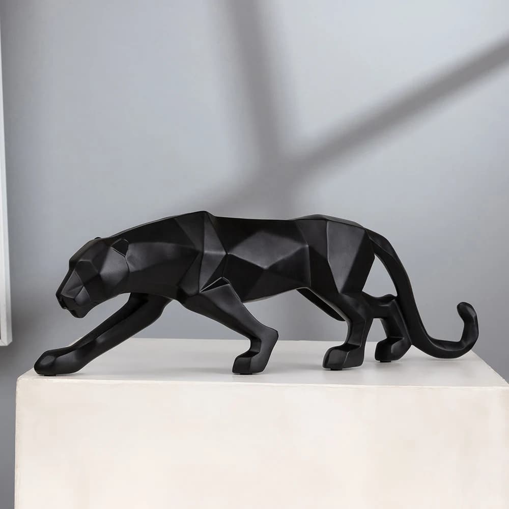 Statue de Panthère en Résine, Figurine Animale, Style Géométrique Abstrait, Sculpture Léopard, Artis