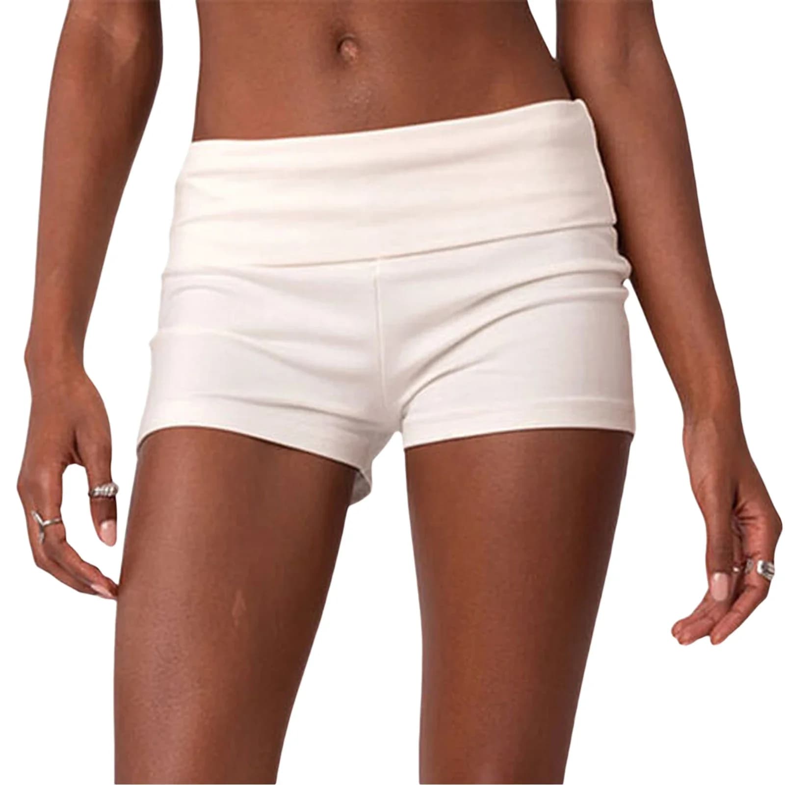 Shorts de pyjama décontractés taille basse pour femme, coupe skinny, avec revers, pour l'été, bas de