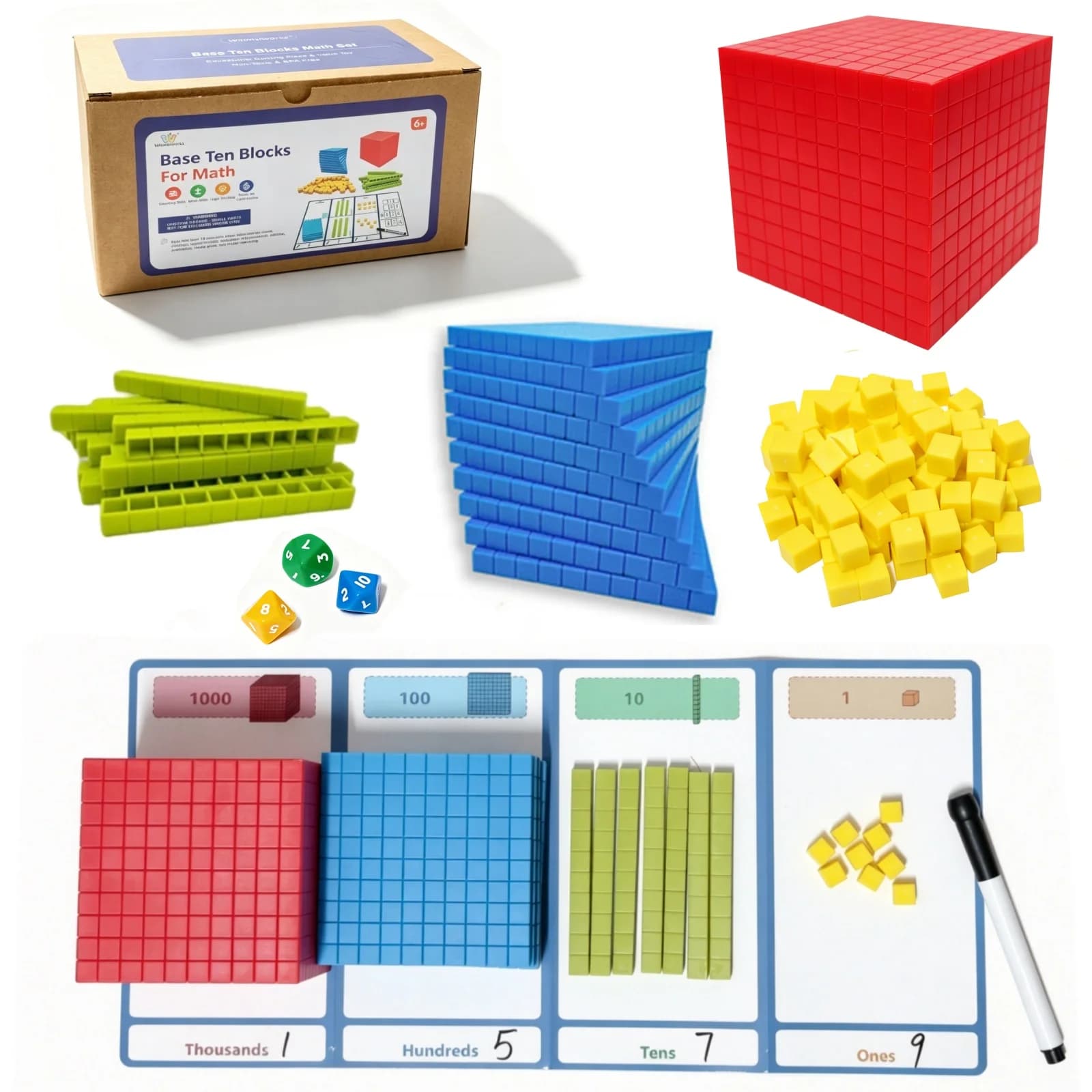Base de blocs de valeur de place mathématique pour enfants, cubes mathématiques, manipulatifs de bas