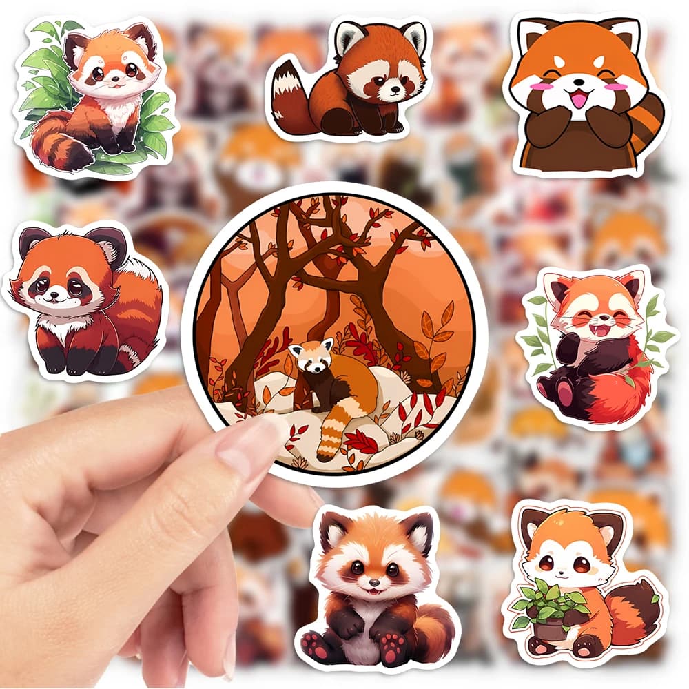 Autocollants Panda rouge Ailurus mignons, Kawaii, jouet cadeau, autocollant étanche pour ordinateur portable, téléphone, bouteille de bagages décorative