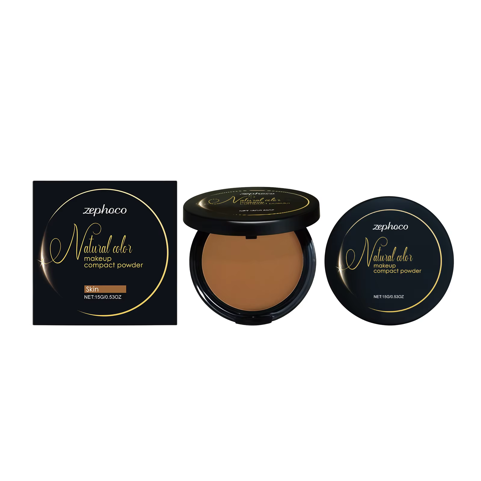Poudre Compacte Matifiante Contrôle du Sébum Longue Tenue Fond de Teint Trois Couleurs Peau Foncée M