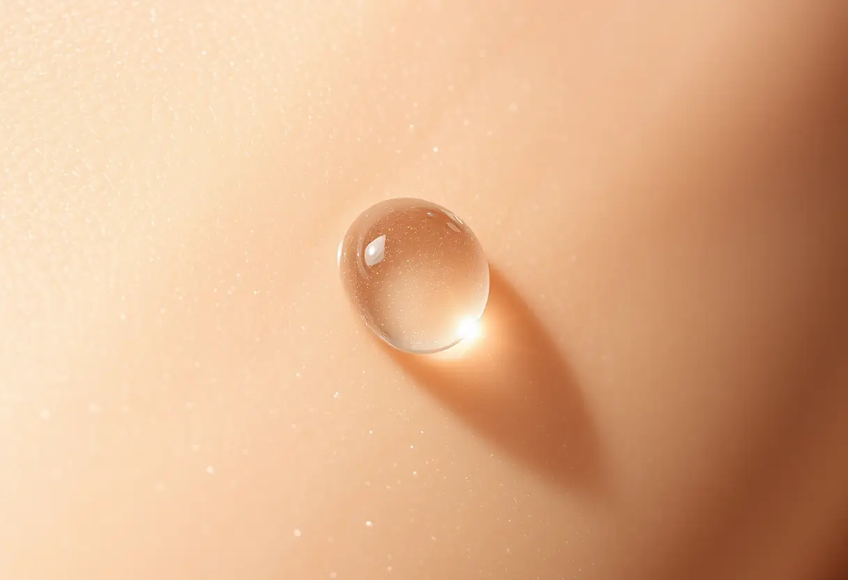 Une goutte d'eau sur une peau hydratée