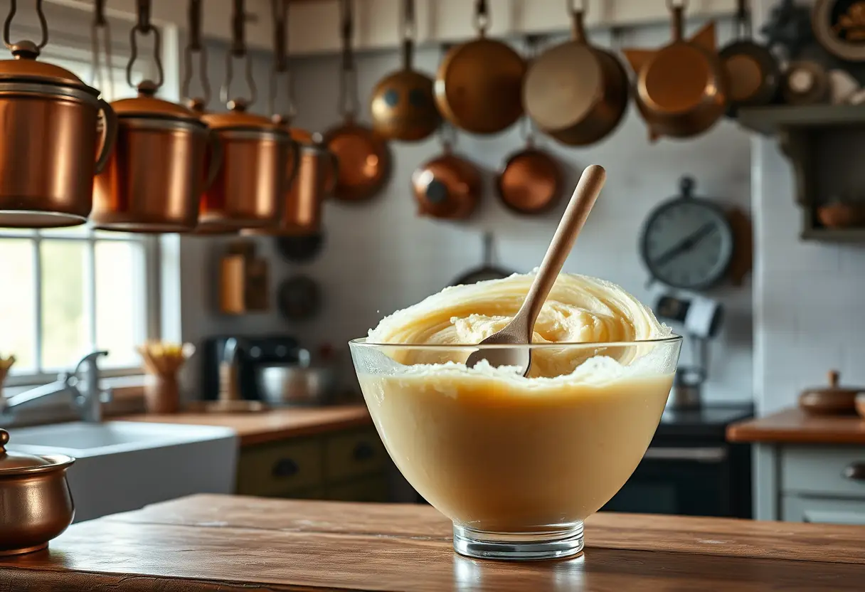 Mélange de crème au beurre dans une cuisine traditionnelle