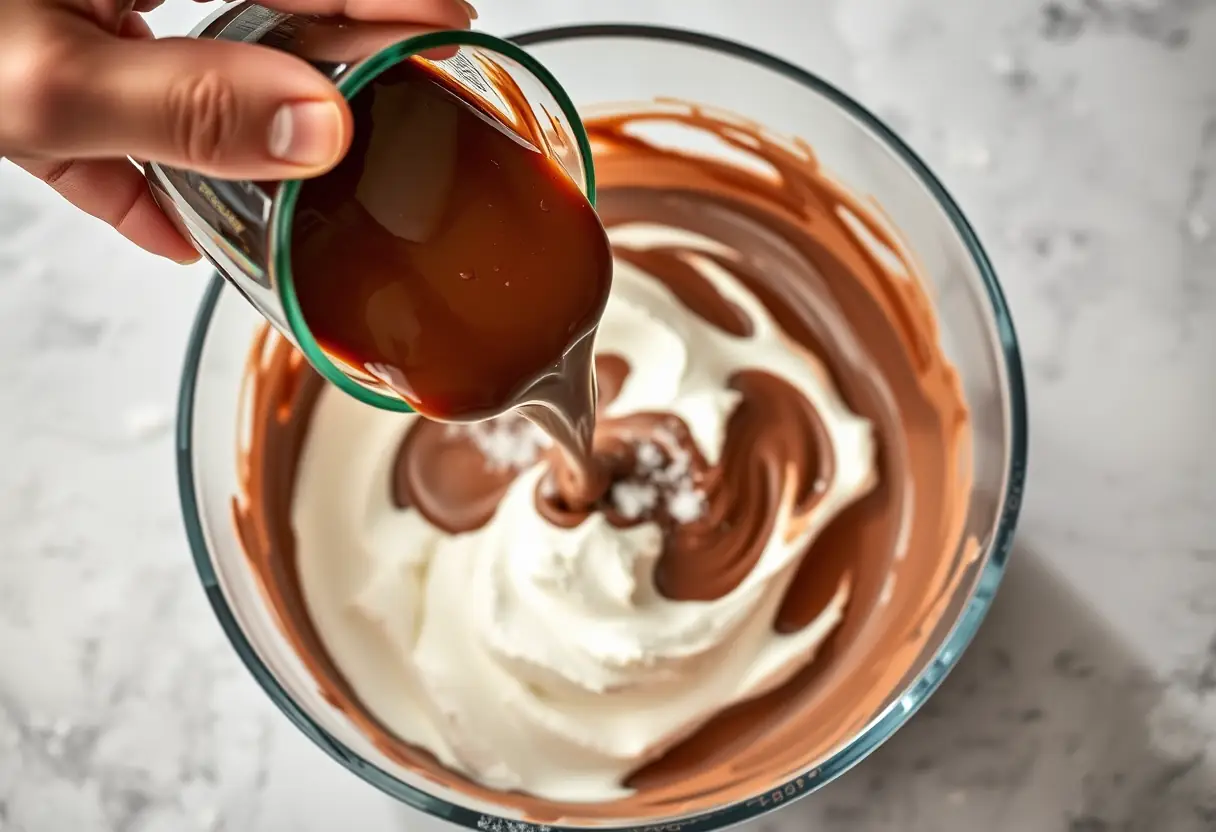 Préparation de la crème au chocolat avec du chocolat fondu