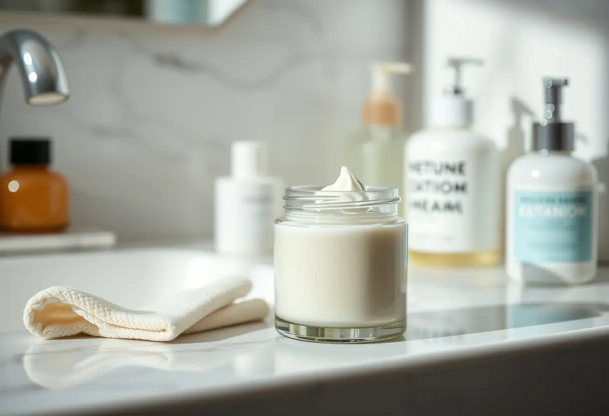 Pot de crème pour cheveux bouclés sur le lavabo