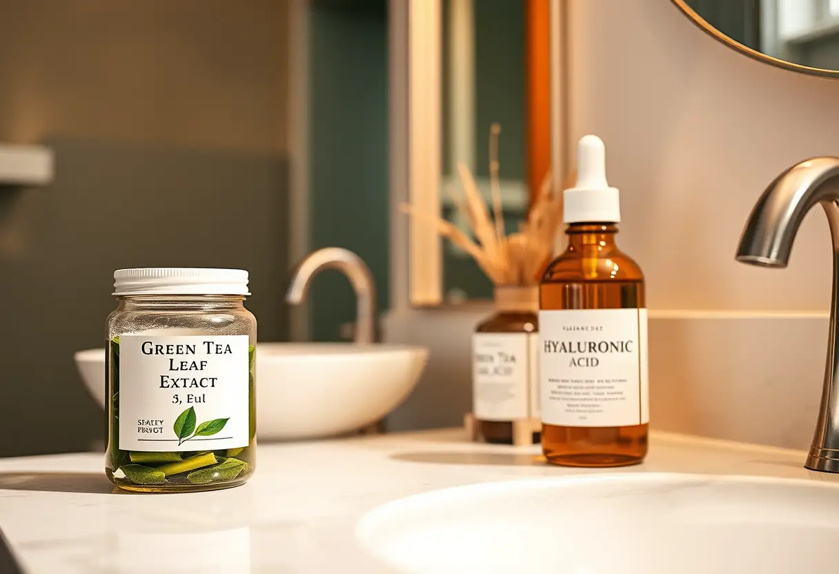 Composants clés de la crème de nuit sur le comptoir de la salle de bain