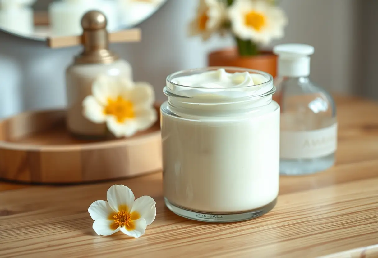 Pot de crème hydratante sur une table de chevet en bois