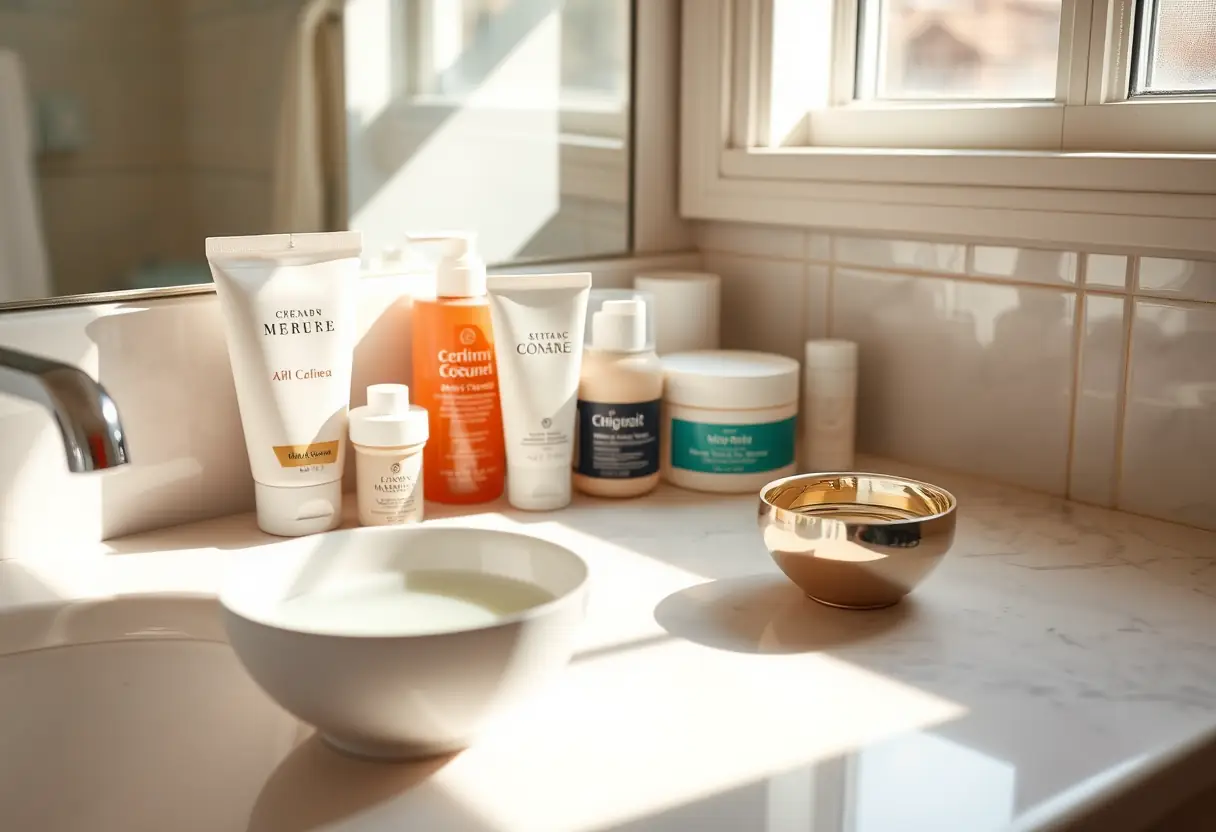 Crèmes pour les hémorroïdes alignées sur une table de toilette