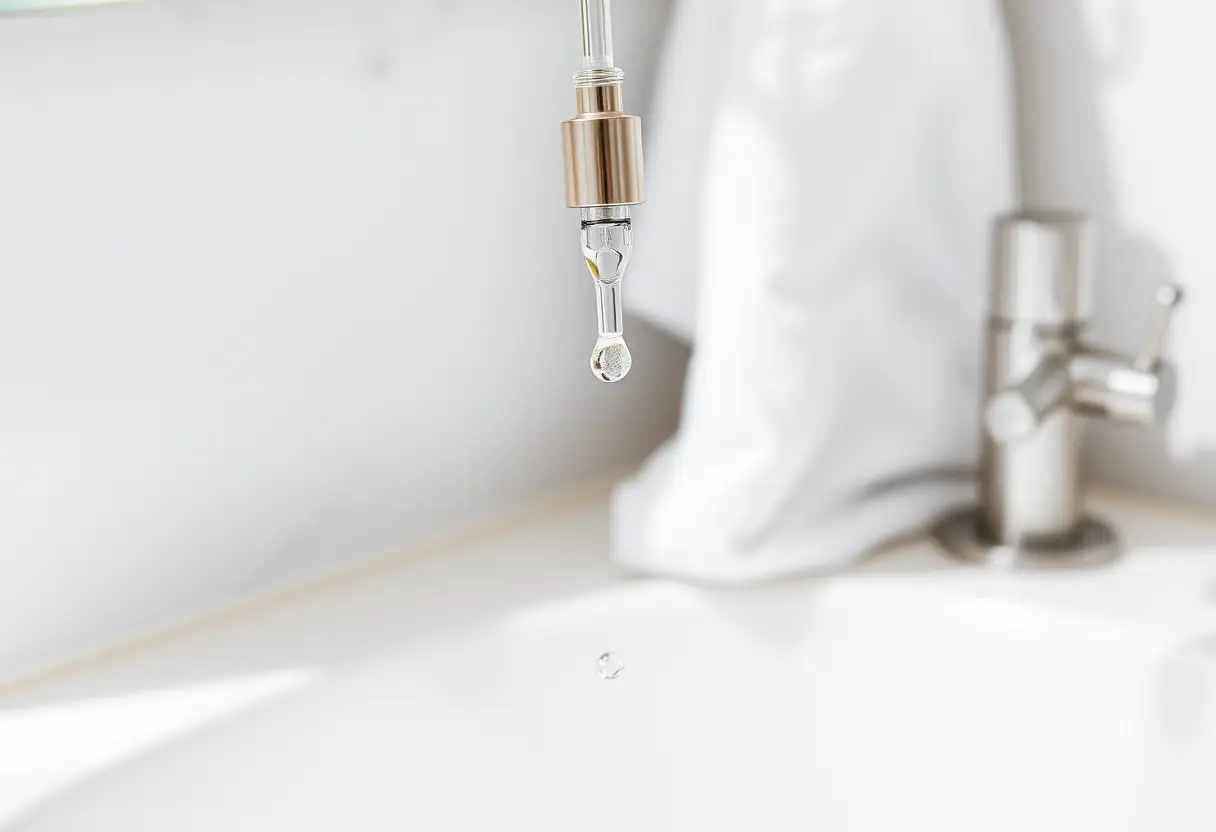 Pipette avec liquide clair au-dessus d'un lavabo